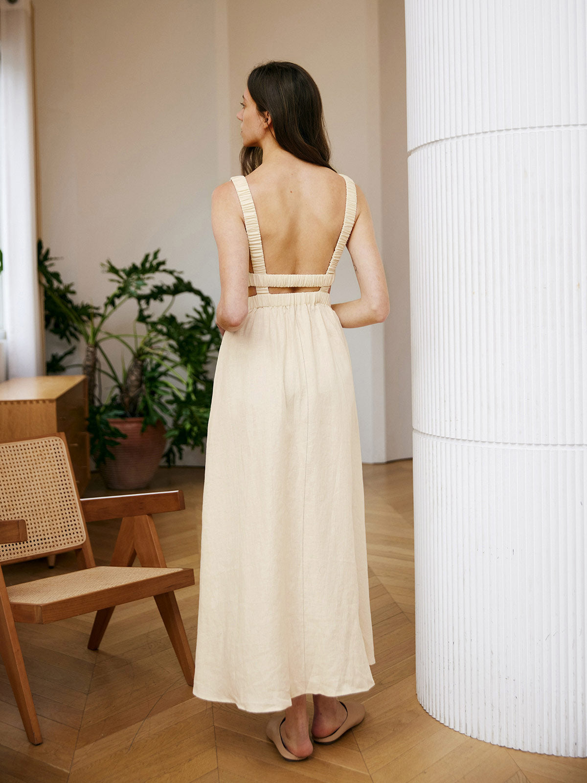 Backless Cutout Maxi Dress | Beige