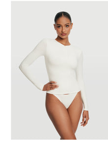 Quarter Zip Long Sleeve Top | White