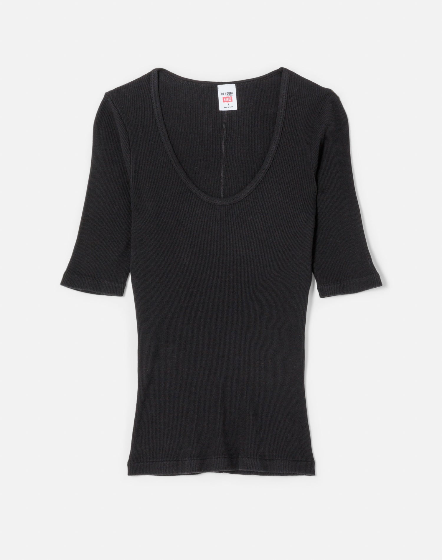 Hanes Ribbed Scoop Neck Tee | Black