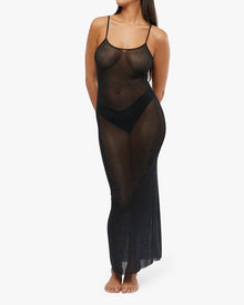 Mesh Scoop Maxi Slip Dress | Black