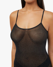 Mesh Scoop Maxi Slip Dress | Black