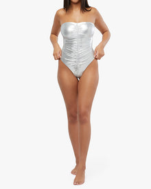 Strapless Ruched One Piece | Silver