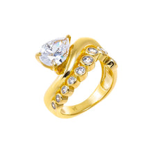 Gold / 6 CZ Bezel Waved Band W/ Pear Stone Ring - Adina's Jewels