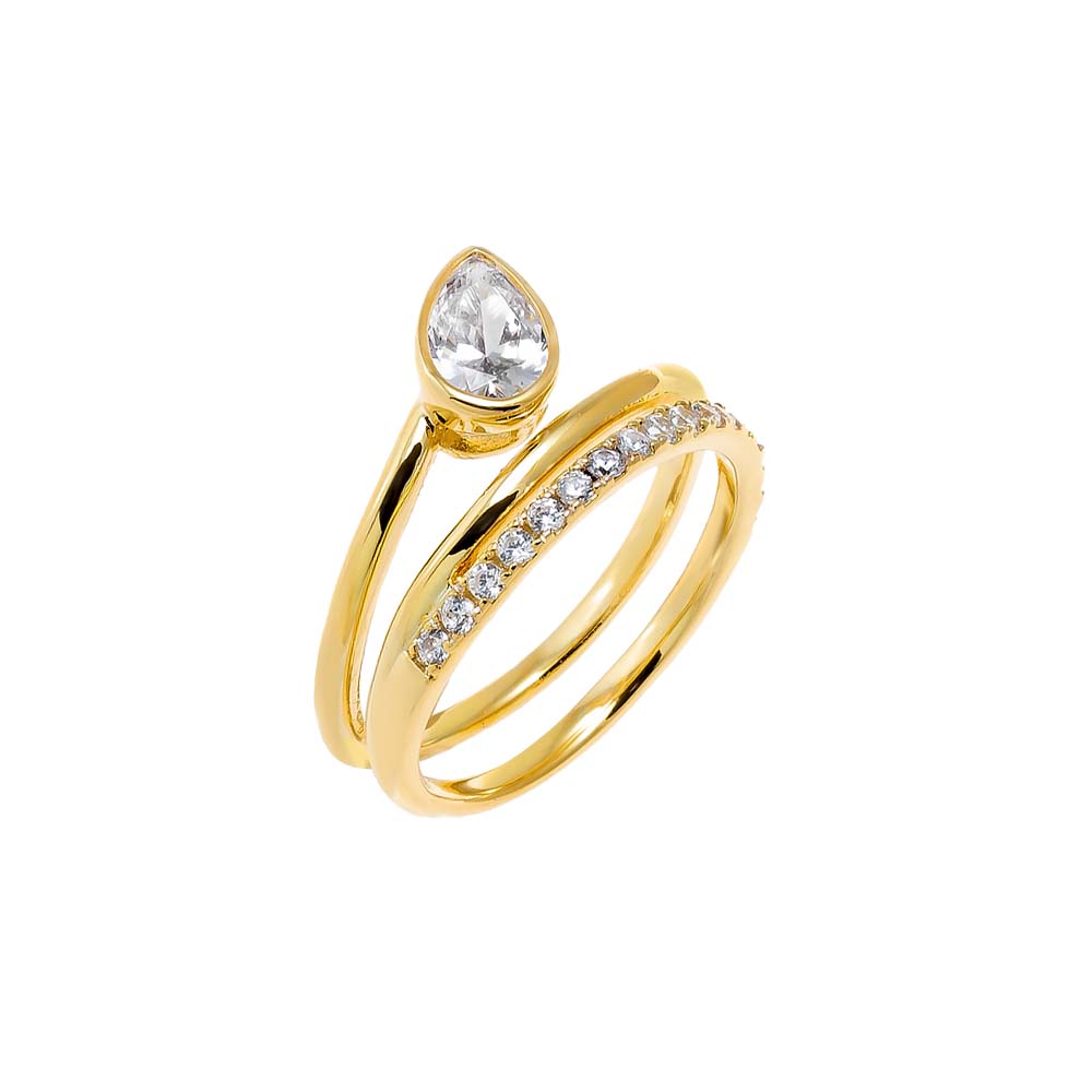 Gold / 6 Solid/Pave CZ Pear Bezel Wrap Ring - Adina's Jewels