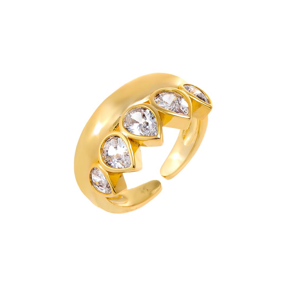 Gold Multi CZ Pear Rimmed Ring - Adina's Jewels
