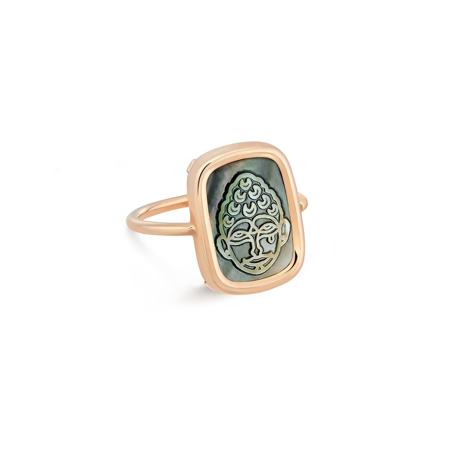 Bliss Black Mother of Pearl Buddha Ring | 18K Rose Gold