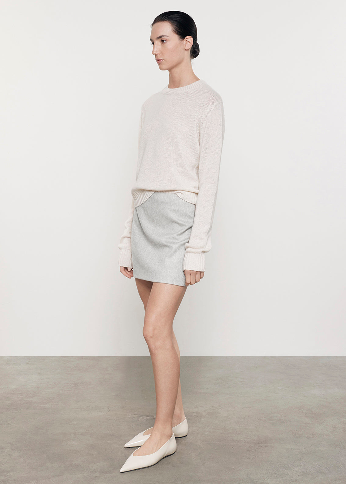 Wool Suiting Mini Skirt | Light Grey Melange