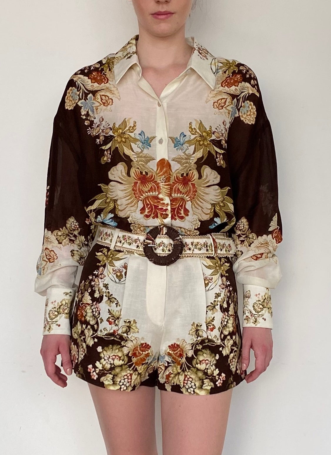 Shorts With Buckle Belt | Brown Mix