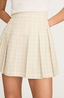 Painterly Windowpane Pleated Faille Skirt | Sand Combo