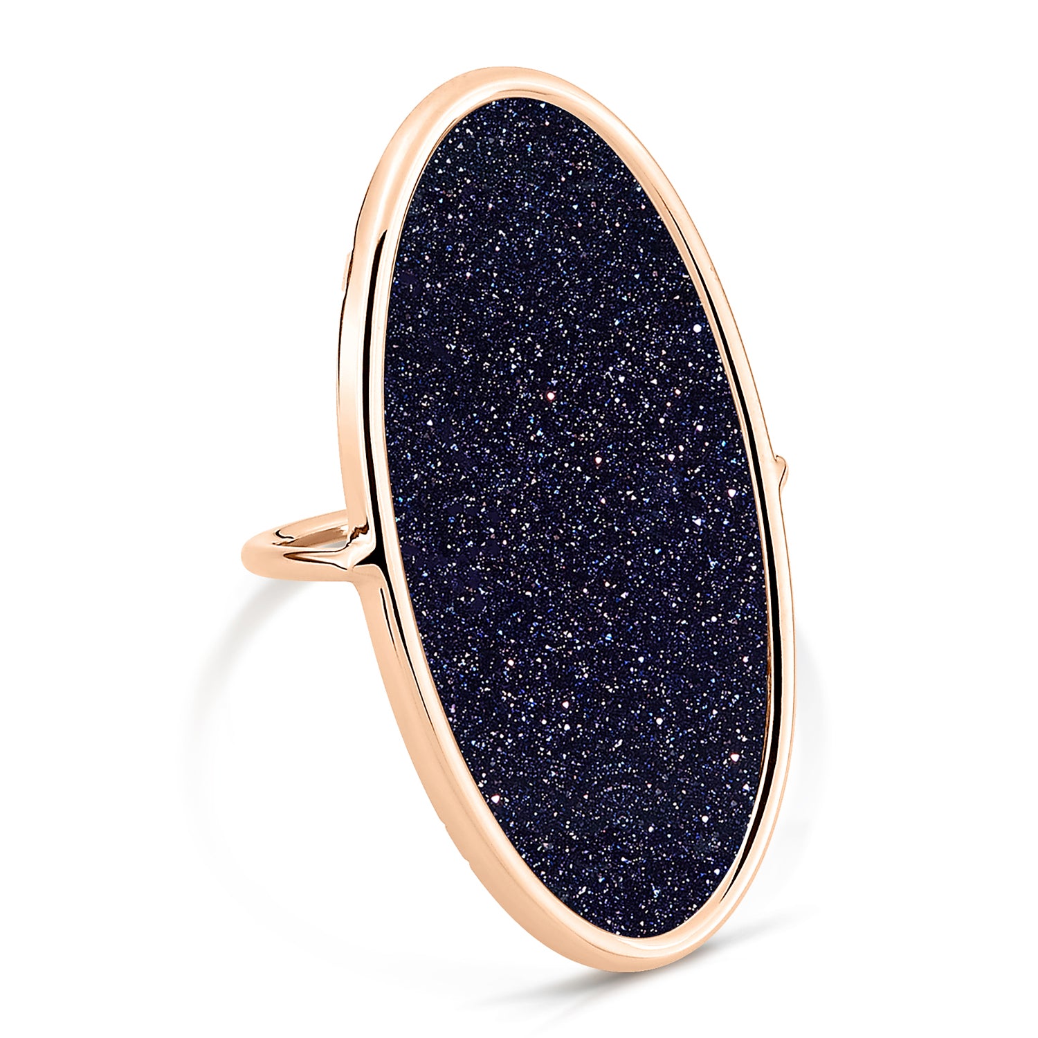Large Ellipse Blue Sandstone Ring | 18K Rose Gold