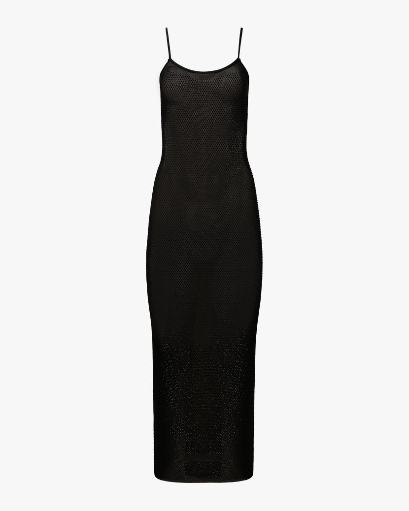 Mesh Scoop Maxi Slip Dress | Black