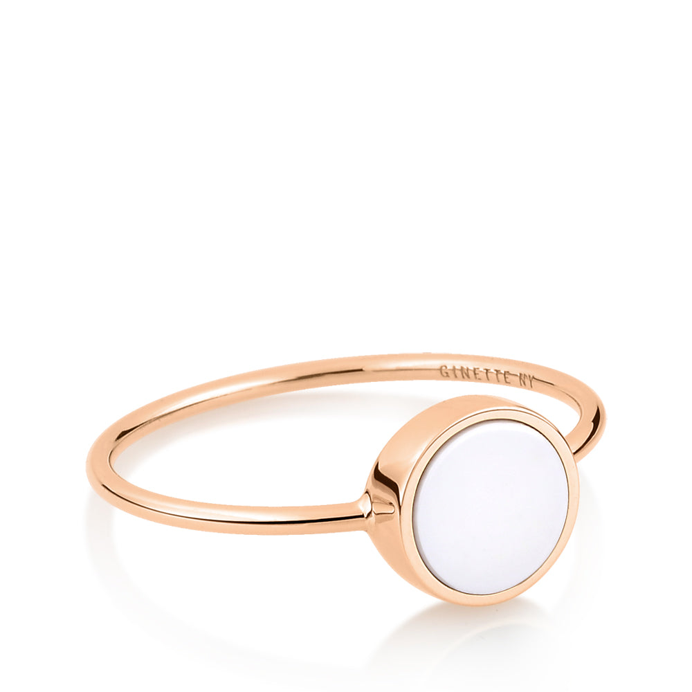 Mini Ever White Agate Disc Ring | 18K Rose Gold