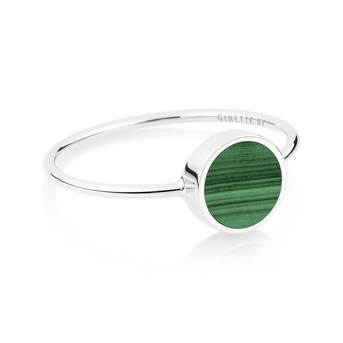 Mini Ever Malachite White Gold Disc Ring | 18K White Gold