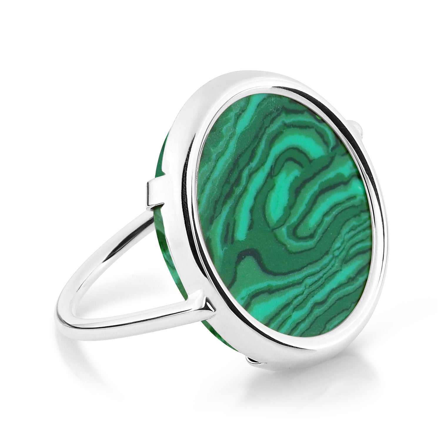 Ever Malachite White Gold Disc Ring | 18K White Gold