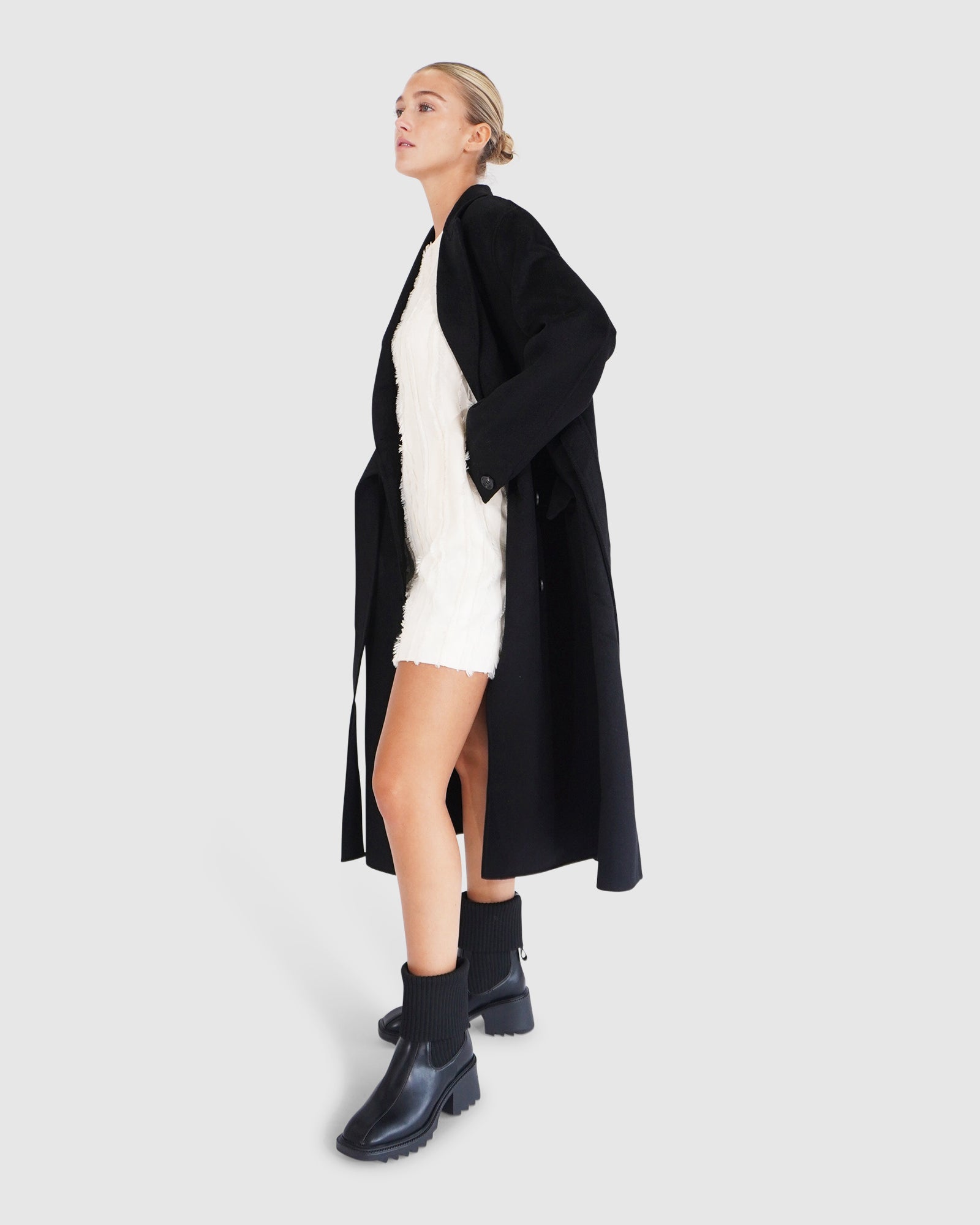 Right There Side Tie Coat | Women | Black