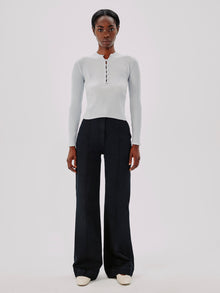 Another Tomorrow Ribbed Henley in Sky – Wool Women's Knitwear