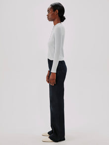 Another Tomorrow Ribbed Henley in Sky – Wool Women's Knitwear