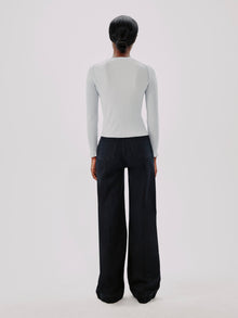 Another Tomorrow Ribbed Henley in Sky – Wool Women's Knitwear