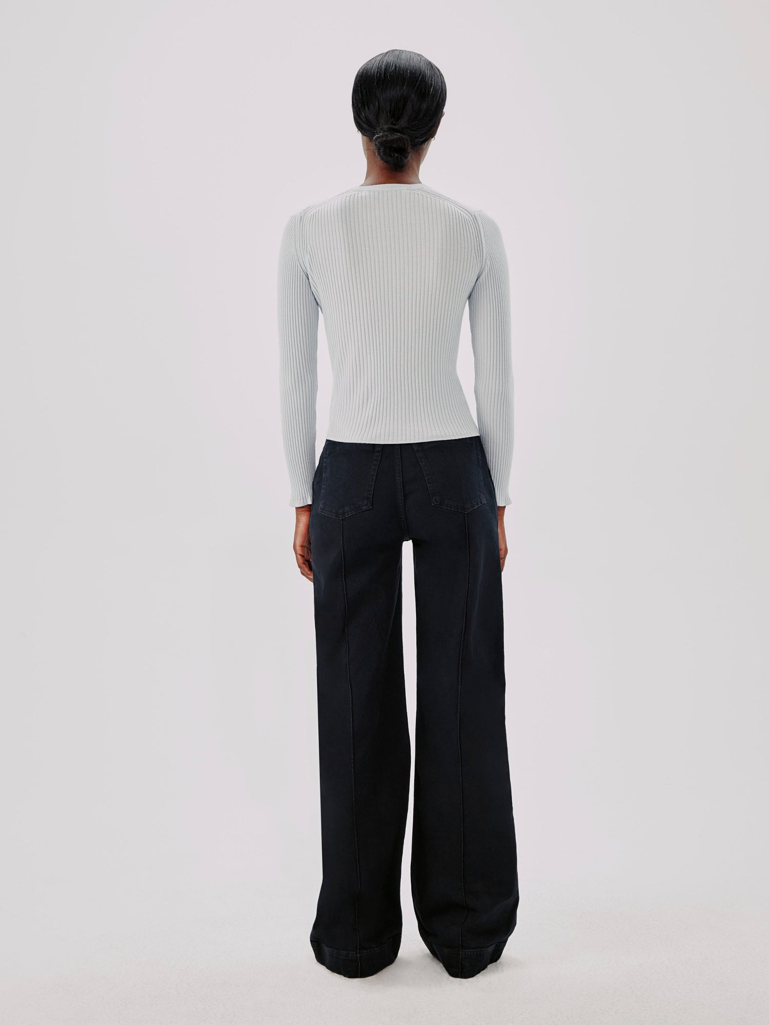Another Tomorrow Ribbed Henley in Sky – Wool Women's Knitwear