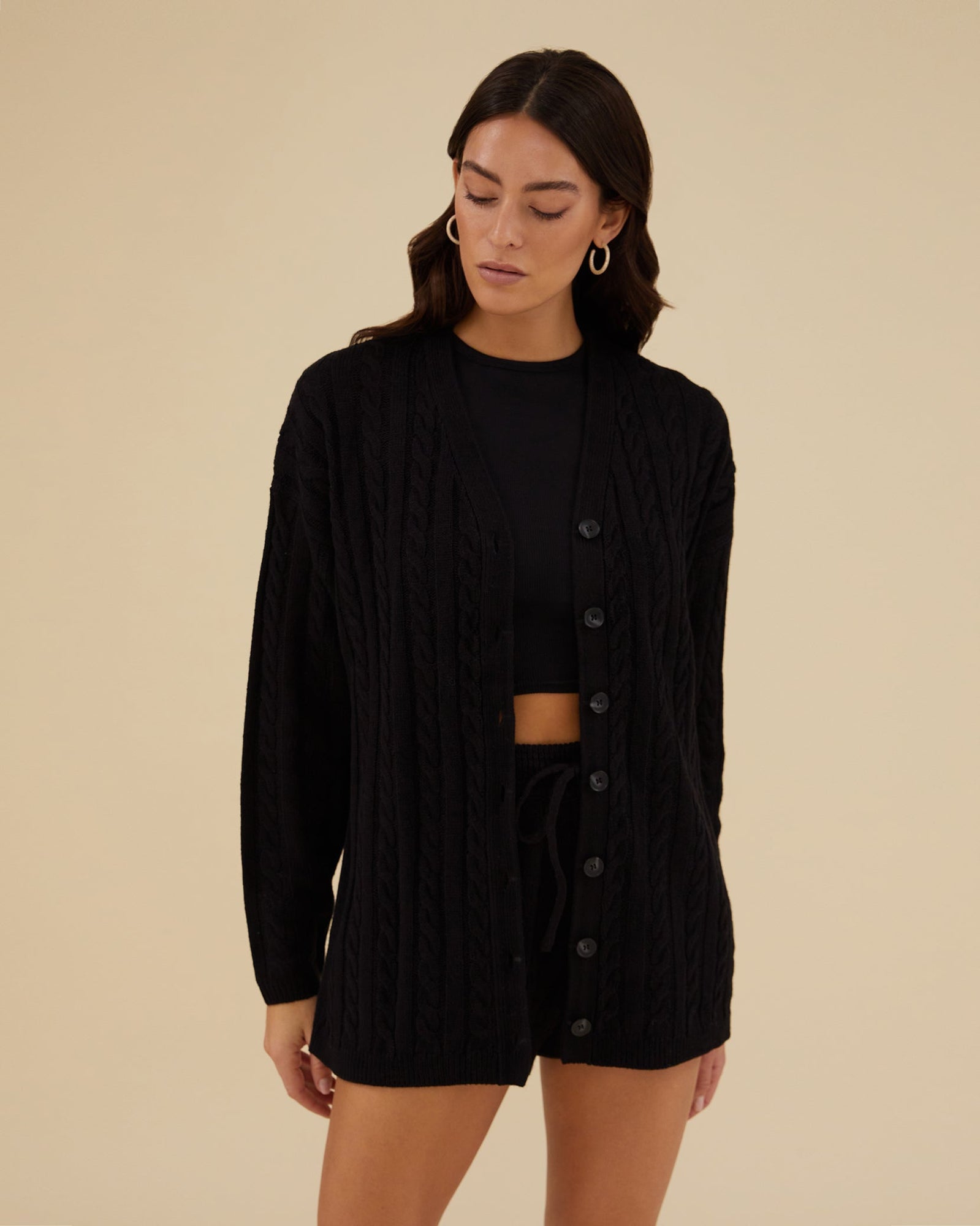 Rachel Parcell | Cable Cardigan | Black