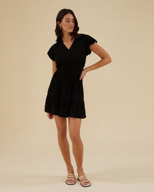 Flutter Sleeve Smocked Mini Dress | Black