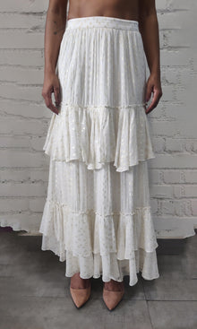 Rococo Sand | Aine Viscose Georgette Gold Dobby Long Skirt | White