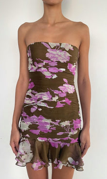 Womens | Alfy Heavy Viscose Crinkle Chiffon Mini Dress | Brown Pink