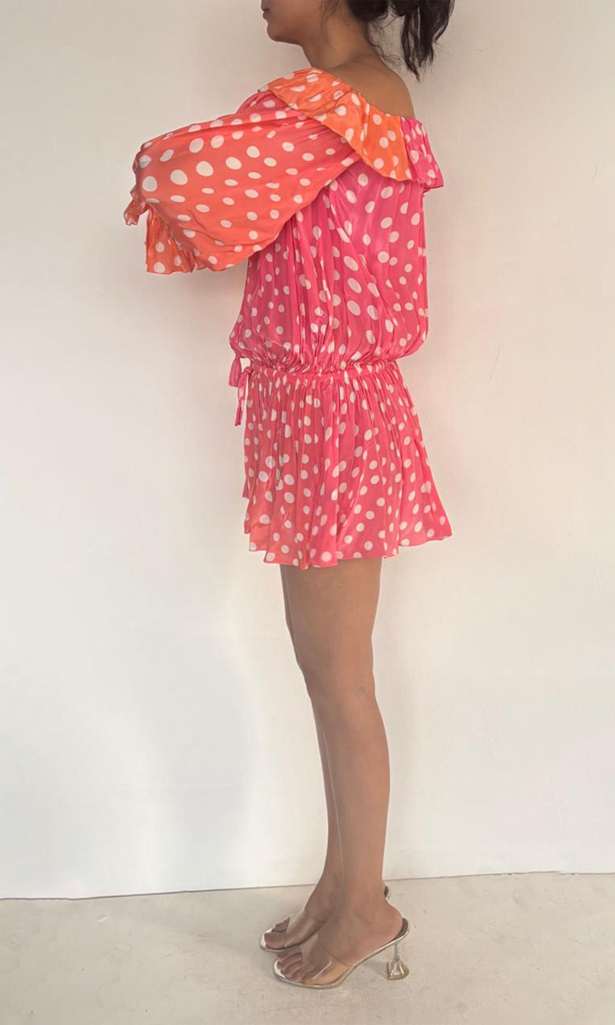 Womens | Blake Viscose Flat Chiffon Short Dress | Peach Multi