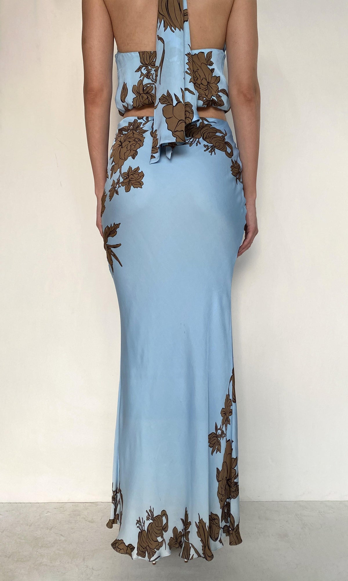 Rococo Sand | Cady Viscose Satin Maxi Skirt | Brown