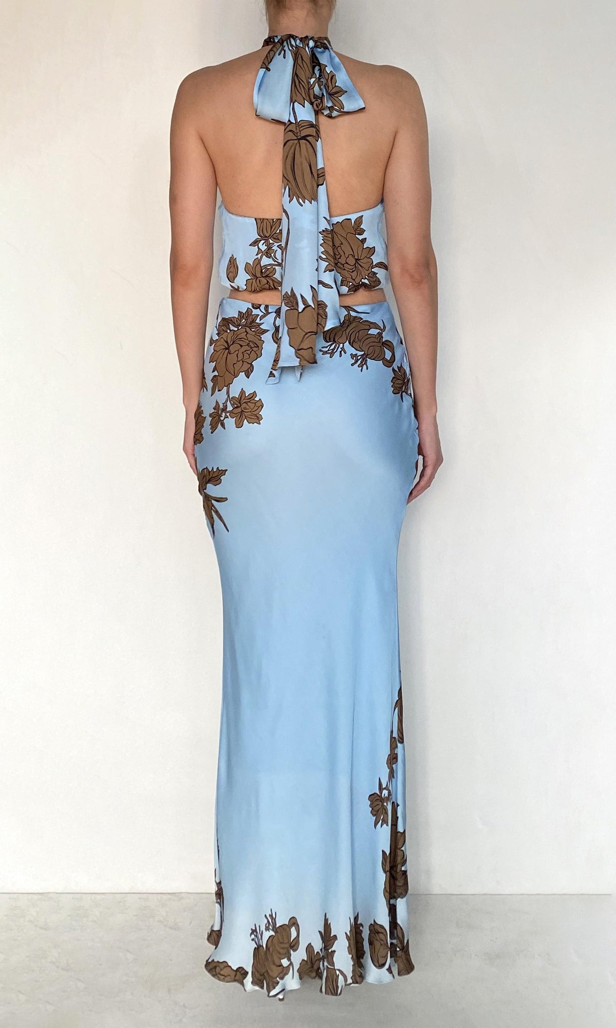 Rococo Sand | Cady Viscose Satin Maxi Skirt | Brown