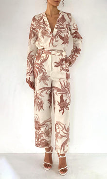 Rococo Sand | Cali Thin Linen Cotton Ankle Length Tapered Pants | Beige Brown