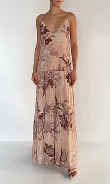 Rococo Sand | Cali Viscose Natural Crepe Maxi Dress | Beige Brown