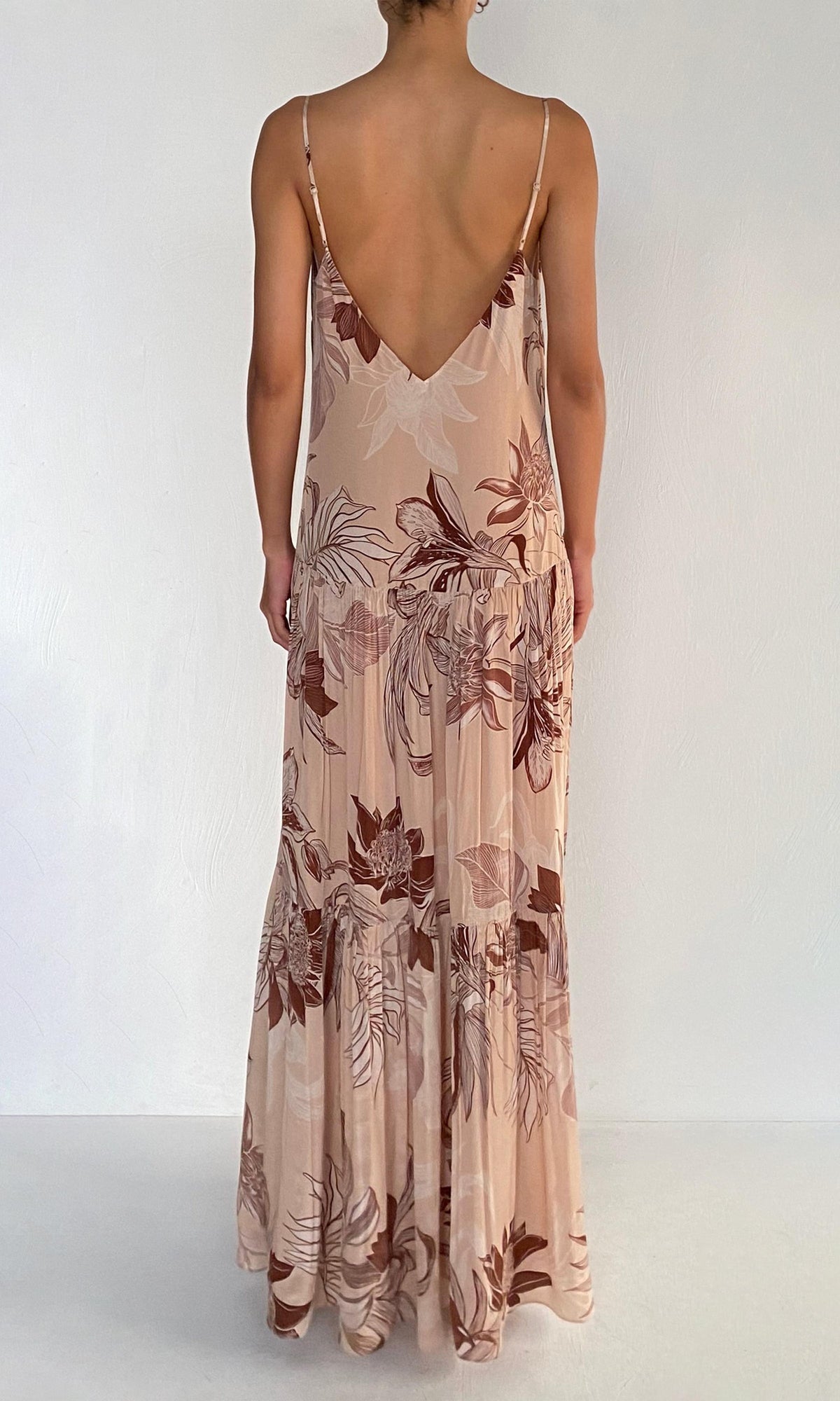 Rococo Sand | Cali Viscose Natural Crepe Maxi Dress | Beige Brown