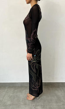Rococo Sand | Chris Nylon Powermesh Long Dress | Black