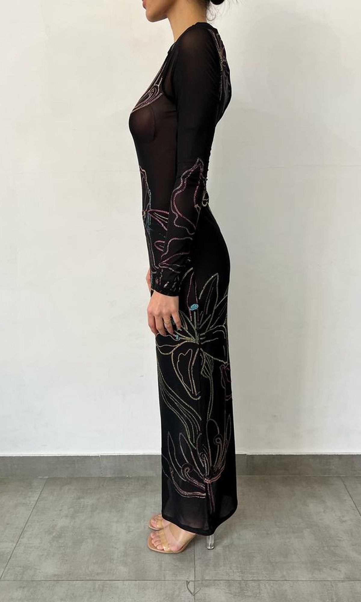 Rococo Sand | Chris Nylon Powermesh Long Dress | Black