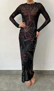 Rococo Sand | Chris Nylon Powermesh Long Dress | Black