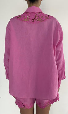 Womens | Eli Thin Linen Cotton Embroidered Over Sized Shirt | Khaite Pink