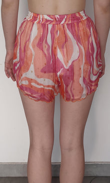 Rococo Sand | Emily Viscose Chiffon Gold Dobby Shorts | Pink Multi