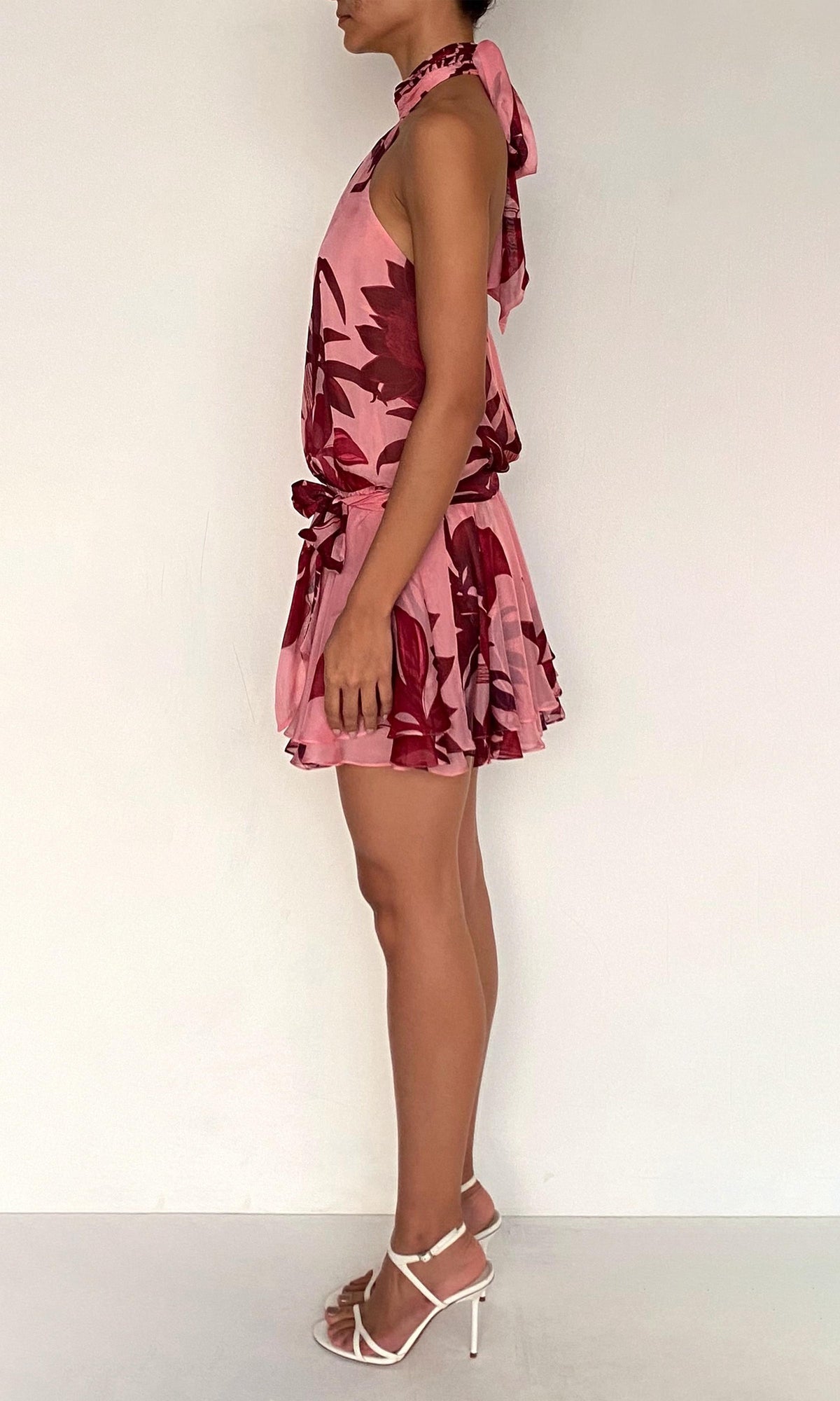 Womens | Eve Viscose Flat Chiffon Mini Dress | Pink Burgundy