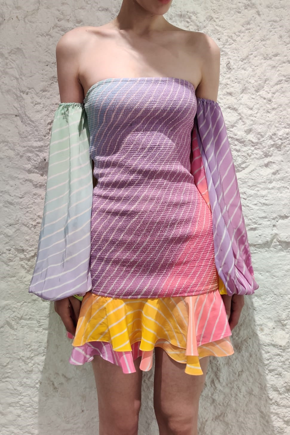 Evie Off-The-Shoulder Short Dress | Rainbow