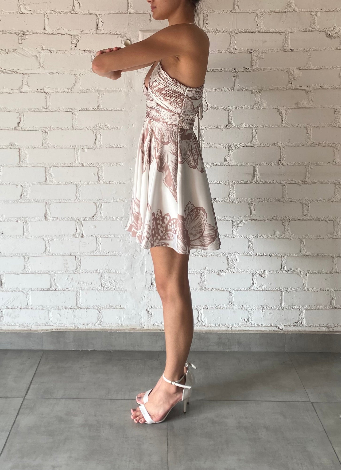 Short Dress | Light Brown/White