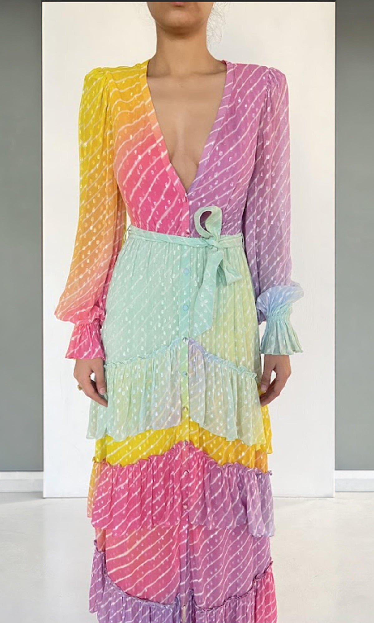 Womens | Inv Viscose Georgtte Lurex Dobby Long Dress | Multi