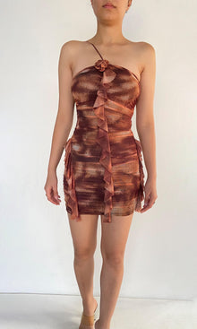Rococo Sand | Inv Nylon Net Short Dress | Brown