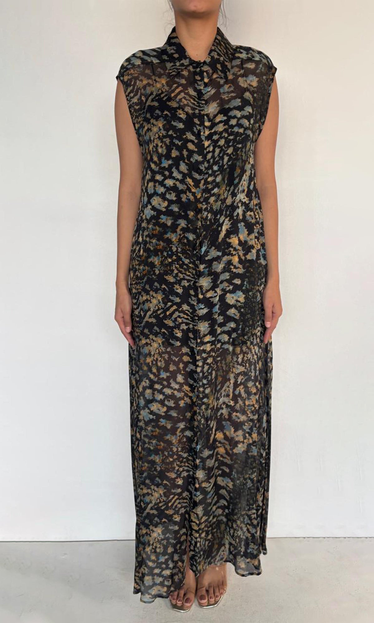 Rococo Sand | Inv Polyester Chiffon Long Dress | Black Multi