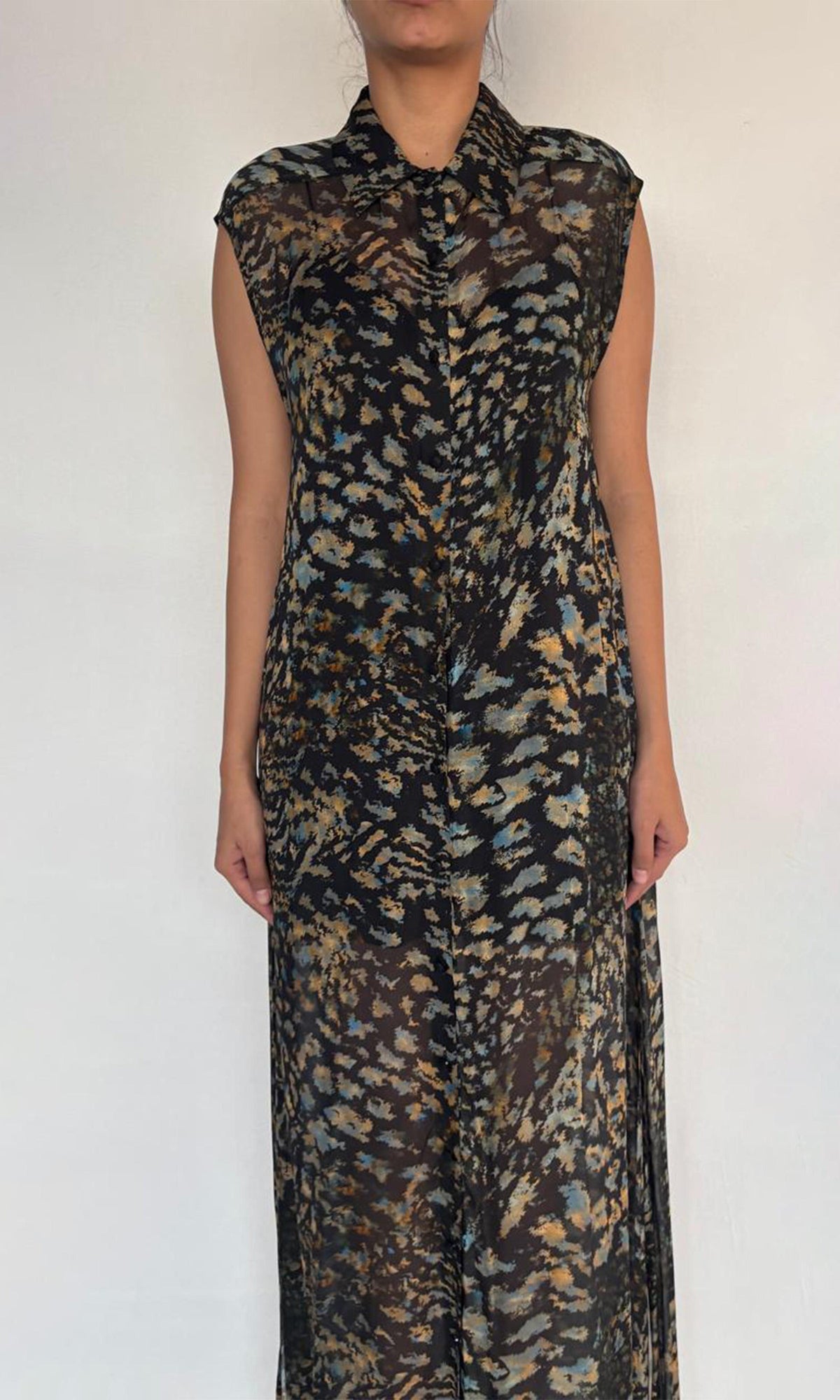 Rococo Sand | Inv Polyester Chiffon Long Dress | Black Multi