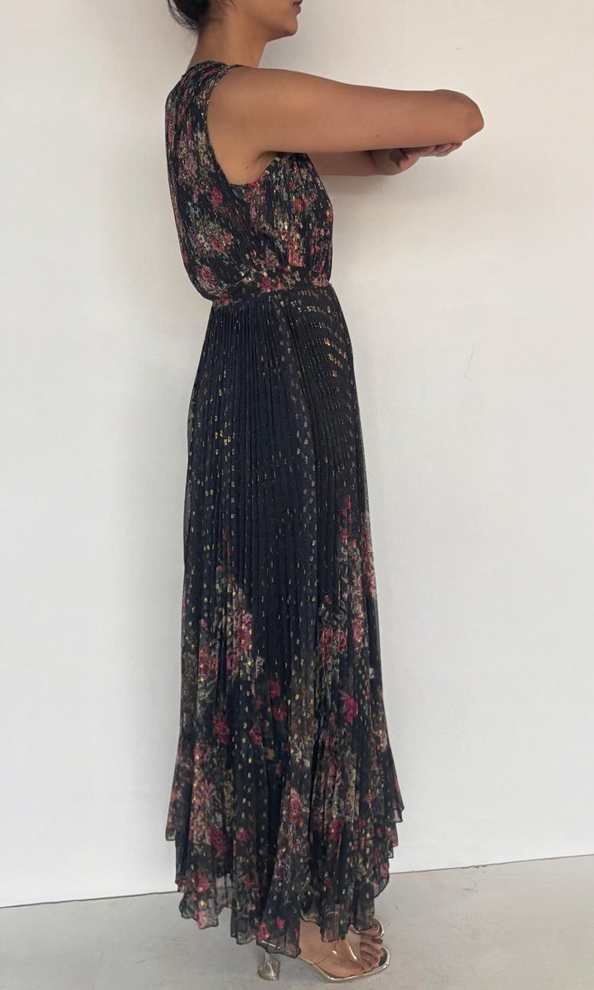 Rococo Sand | Inv Viscose Chiffon Long Dress | Black Multi