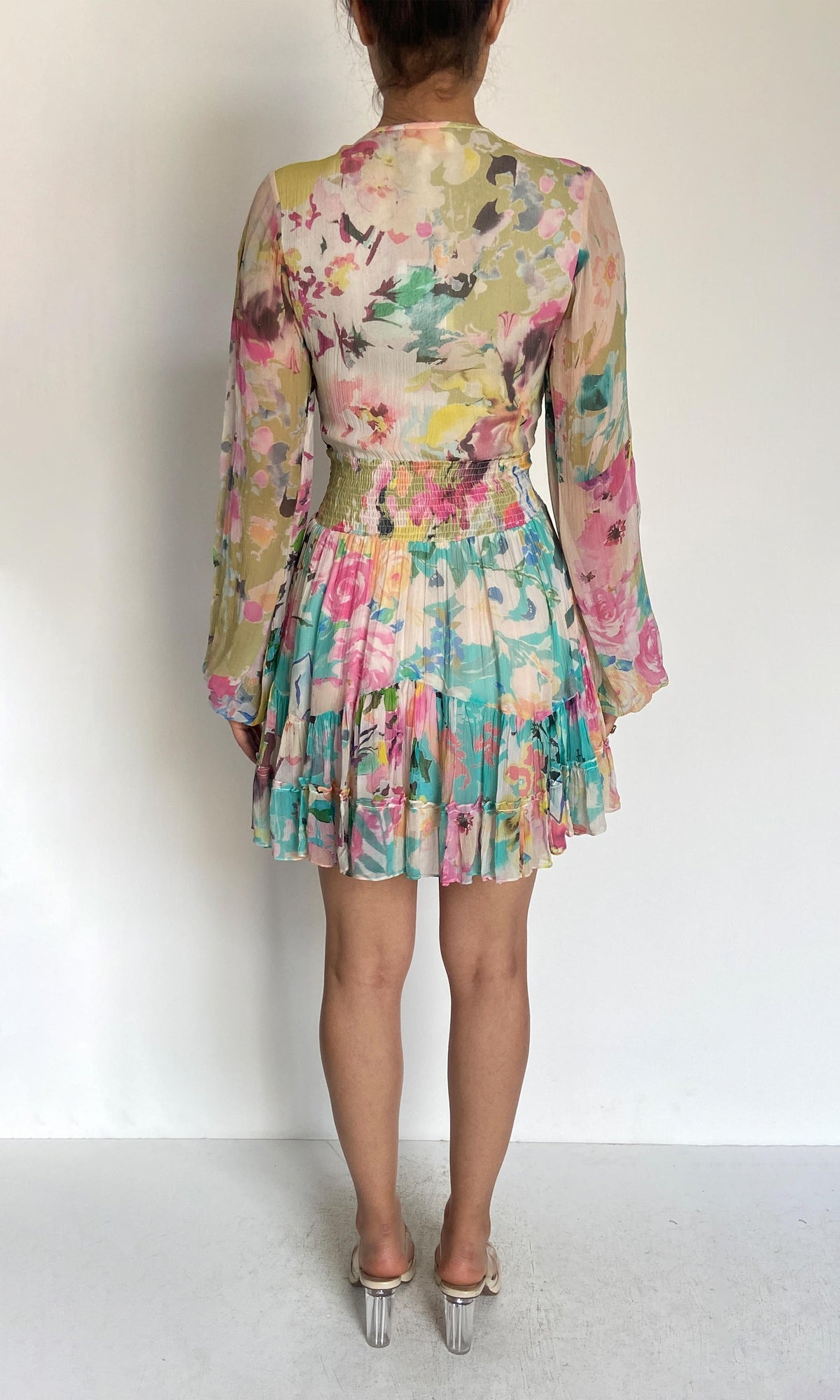 Rococo Sand | Inv Viscose Chiffon Short Dress | White Multi