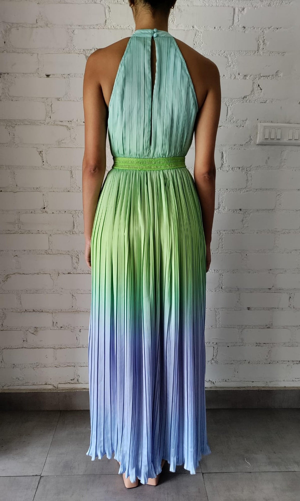 Rococo Sand | Kiki Polyester Satin Long Dress | Green/Blue