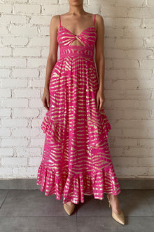 Lara V-Neck Strapline Long Dress | Fuchsia