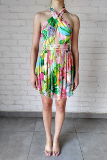 Halterneck Short Dress | Multicolor Hibiscus